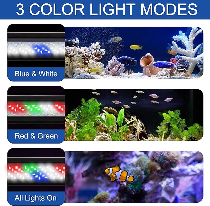 Led Aquarium Light, Full Spectrum Fish Tank Lights, 10/20 Gallon Freshwater Fishtank Hood Lighting for Grow Fish, Plants, Adjustable from 19 to 24 Inch