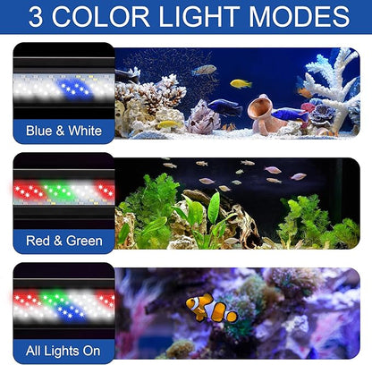 Led Aquarium Light, Full Spectrum Fish Tank Lights, 10/20 Gallon Freshwater Fishtank Hood Lighting for Grow Fish, Plants, Adjustable from 19 to 24 Inch