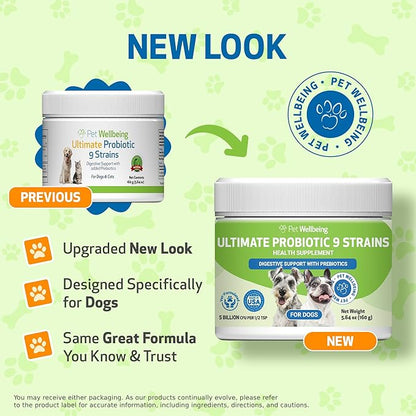 Pet Wellbeing - Ultimate Probiotic 9 Strains for Cats and Dogs - Natural Support for Digestion and Urinary Tract Health 160 Grams.