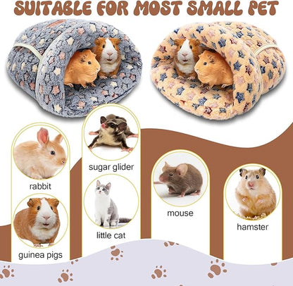Wenqik 2 Pcs Guinea Pig Bed Cuddle Warm Hideout Small Animal Sack Cozy House Bedding Sleeping Cushion Portable Pet Carrier Cage Nest for Rabbit Hamster Rat (Blue, Khaki,Star)