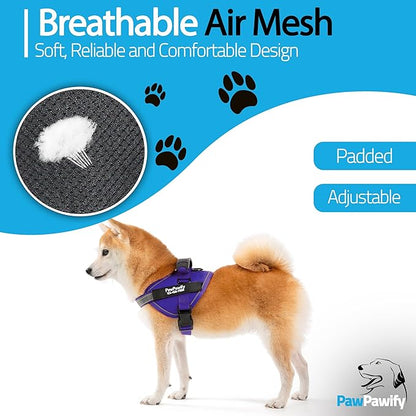 PawPawify Custom No Pull Dog Harness with Name and Phone Number, Heavy Duty Personalized Pet Vest to Prevent Tugging, Pulling, or Choking, Training and Walking (New Purple, M (20-40 LBS))