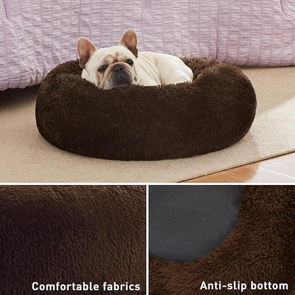Love's cabin 24in Cat Beds for Indoor Cats - Cat Bed with Machine Washable, Waterproof Bottom - Dark Brown Fluffy Dog and Pet Calming Cushion Bed for Joint-Relief and Sleep Improvement