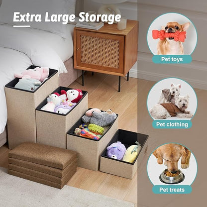 Dog Stairs with Storage, 4-Step Wider Sturdy Dog Steps for Small/Medium/Large Dogs and Older Cats, Folding Doggie Ramp for Bed/Couch/Car Hold Up to 180 lbs (22" H, Grey)