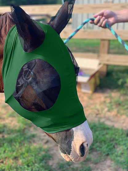 Horse Fly Mask - Arab Equine Fly Mask with Full Coverage for Eye & Ear - Stretchable, UV & Sun Protection Flymask for Horses, Ponies & Mini Horses - Horse Face Cover for Pasture & Trail - Green