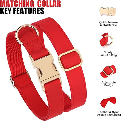 PET ARTIST Soft PU Leather Dog Collar, Bright & Classic Red Dog Collar with Quick Release Rose Metal Buckle, Adjustable Nylon Padded Durable Pet Collars for Large Dogs Girl, Neck Fit 16-27"