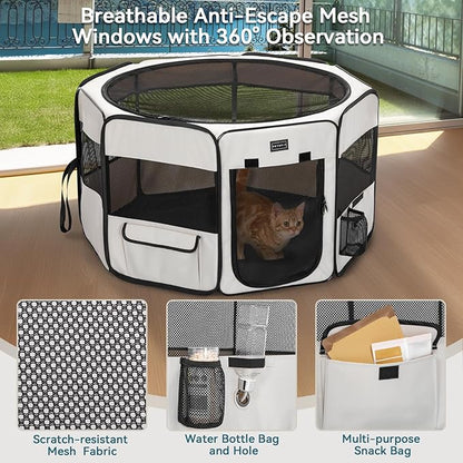 PETSFIT 45.5" Dog Playpen Indoor/Outdoor-Jump-Proof 28.5" Height with Removable Waterproof Mat & Zippered Roof | RV, Camping, Travel Dog Pen | Whelping & Cat Observation Space(45.5"L x 45.5"W x 28.5H)