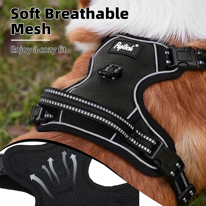 PUPTECK No Pull Dog Harness Small Sized, Adjustable Reflective Dog Harness with Handle Easy Control, Comfortable Soft Padded Pet Vest Harness for Small Dogs, Black S