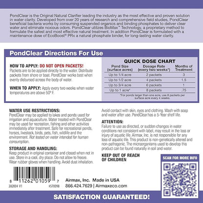Airmax PondClear Packets, Beneficial Bacteria & Enzyme Clarifier Treatment with Ecoboost PRx, Clear & Clean Pond & Lake Water, Safe for Fish, 12-Count