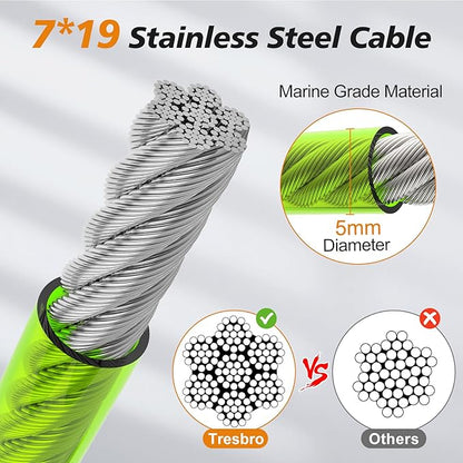 Tresbro 100FT Dog Tie Out Cable with Spring, Shock Absorbing Tether Chains for Outside Aavilable in 10/15/20/25/30/40/50/70/100/120 FT, Heavy Duty Leads for Yard for Medium & Large Dogs Up to 500 LBS