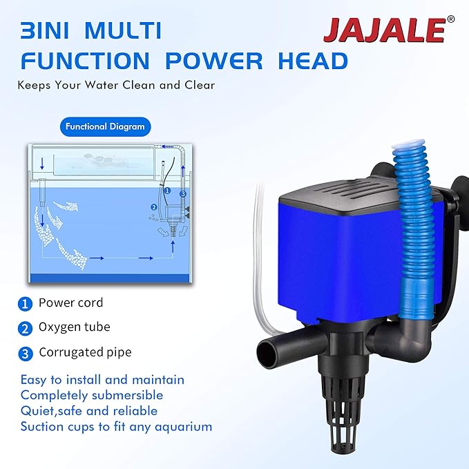 Water Pump 210 GPH Submersible Internal Aquarium Powerhead Water Pump Ultra Quiet for Aquarium,Fish Tank -3 Pack