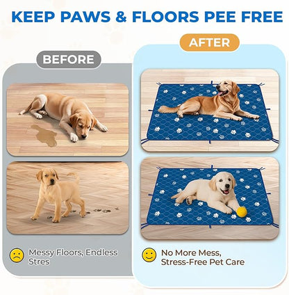 Fostanfly Washable Pee Pads for Dogs, 2 Pack Large 36"x48" Ultra-Absorbent and Leak-Proof Non-Slip Reusable Potty Training Pads for Dogs, Puppy & Cats of Add 8 Lanyards-Blue