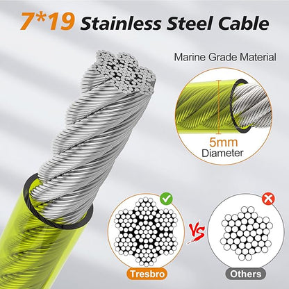 Tresbro 40 FT Dog Tie Out Cable with Spring, Shock Absorbing Tether Chains for Outside Aavilable in 10/15/20/25/30/40/50/70/100/120 FT, Heavy Duty Leads for Yard for Medium & Large Dogs Up to 500 LBS