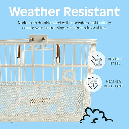 Retrospec Apollo Detachable Front Bike Basket Steel Half-Mesh with Integrated Detachable Hooks and Built-In Handle, Easy Assembly and Portability for Bicycles