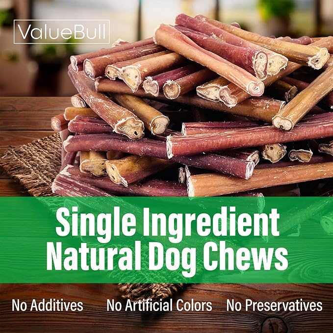 ValueBull Bully Sticks for Dogs, Thick 6 Inch, 10 Count - All Natural, Grass Fed, Single Ingredient, Long Lasting Dog Treats
