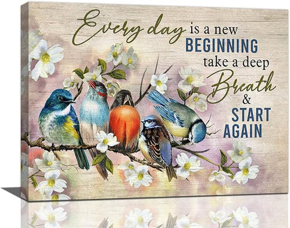 Bird Wall Art Farmhouse Flower Branch Pictures Rustic Country Birds Wall Decor Floral Canvas Print Painting Artwork for Bathroom Living Room Bedroom 12"x16"