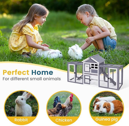 GEGURI Wooden Rabbit Hutch, Indoor Outdoor Chicken Coop Bunny Cage with Waterproof Roof
