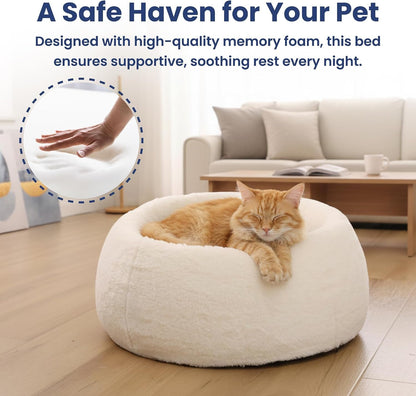 Orthopedic Cat & Small Dog Bed – Memory Foam, Faux Fur