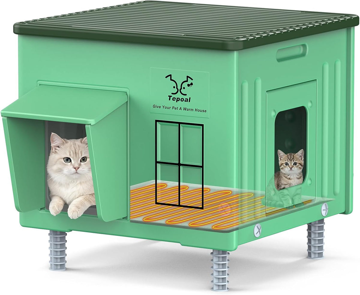 Heavy-Duty Heated Outdoor Cat House with Escape Door – 2 Sizes