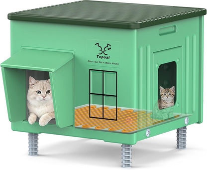 Heavy-Duty Heated Outdoor Cat House with Escape Door – 2 Sizes