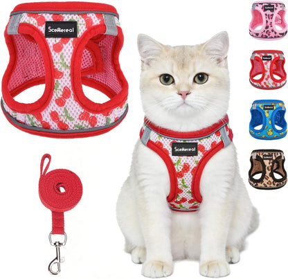Cat Harness and Leash Set Escape Proof Reflective Mesh Vest