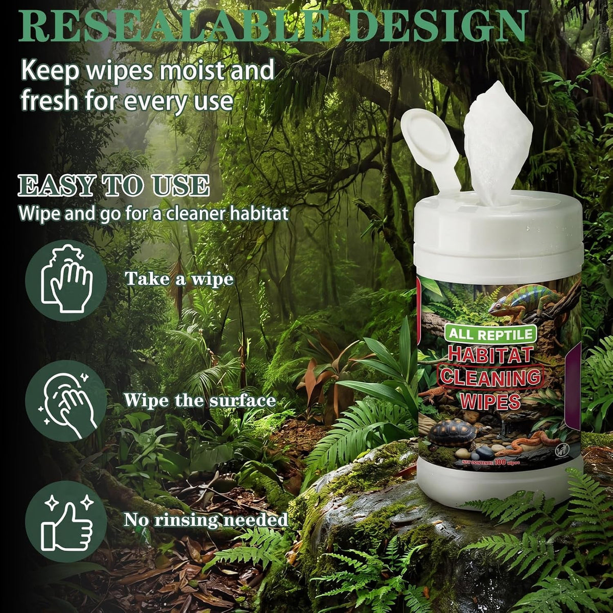 Reptile Habitat Cleaning Wipes – 2 Pack, 200 Count