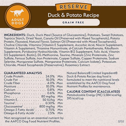 Natural Balance Limited Ingredient Adult Grain-Free Dry Dog Food, Reserve Duck & Potato Recipe, 22 Pound (Pack of 1)