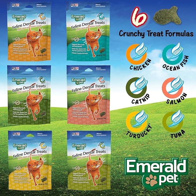 Feline Dental Treats — Tasty and Crunchy Cat Dental Treats Grain Free — Natural Dental Treats to Clean Cat Teeth, Freshen Cat Breath, and Reduce Plaque and Tartar Buildup — Ocean Fish Treats, 3 oz