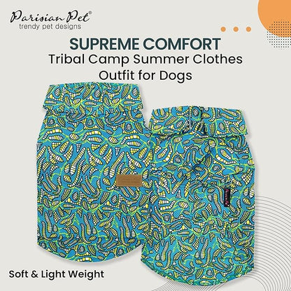 Parisian Pet Tribal Camp Beach Outfit - 100% Cotton Summer Clothes - Stylish Dog Costume - Breathable and Cool Pet Clothing - Machine Washable Shirts for Medium Dogs - M