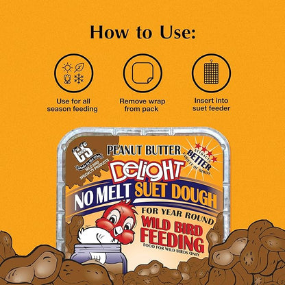 C&S Peanut Butter Delight No Melt Suet Dough, Suet Cakes for Wild Birds, 11.75 Ounces, Pack of 8