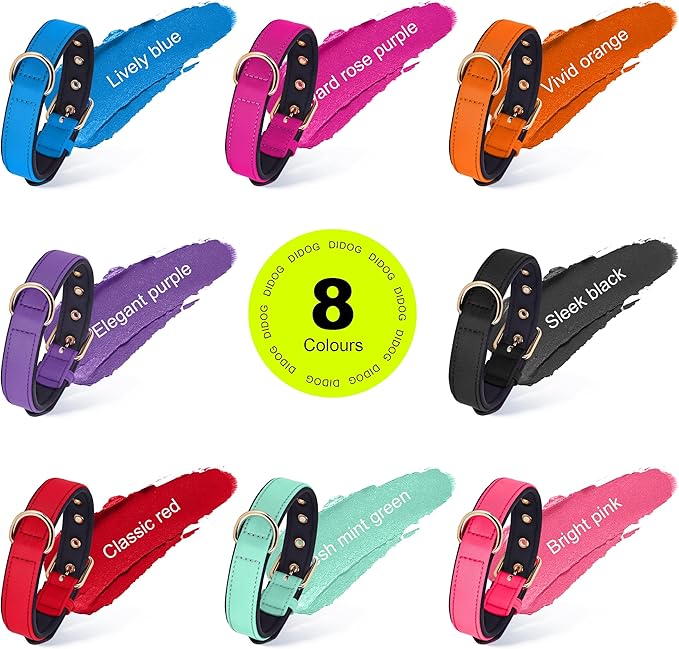 Didog Soft Padded Dog Collars for Medium Dogs, Lightweight and Breathable Dog Collar with Metal Buckle, Black, L