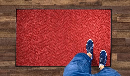 WaterHog Diamond | Commercial-Grade Entrance Mat with Rubber Border – Indoor/Outdoor, Quick Drying, Stain Resistant Door Mat (Solid Red, 4' x 10')