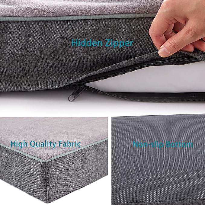 Orthopedic Memory Foam Dog Bed, Cooling Dog Beds Waterproof Pet Bed for Crate with Removable Washable Cover, L(35inch,65Lbs)
