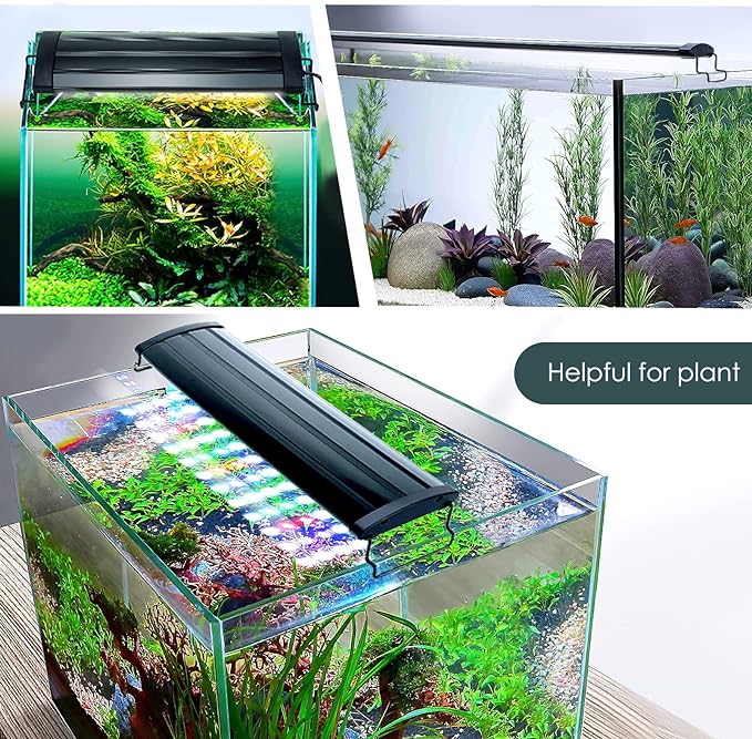 AQQA Aquarium Light,Full Spectrum LED Fish Tank Lights,12"-54" Adjustable Multi-Color White Blue Red Green LEDs with Extendable Brackets,14W-31W for Freshwater Plants (28W (36"-48"))
