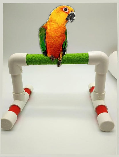 Hypeety Small Bird Parrot Stand Perch Table Top Stand Playground Grind Perch Swing Training Playstand Exercise Chew Toys for Budgies Parakeet Cockatiel Conure Finch (Perch, L)