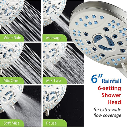 Hotel Spa AquaCare for California As-Seen-On-TV High Pressure Handheld Rain 50-mode 3-way Shower Head Combo with Adjustable Arm, Anti-clog Jets, Tub & Pet Power Wash, 6 ft. Hose, Nickel Finish