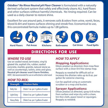 OdoBan Pet Solutions No Rinse Neutral pH Floor Cleaner Concentrate, Made in the USA, Splash O' Citrus Scent, 4 Gallons