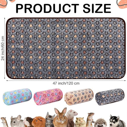 Reginary 4 Pcs Waterproof Guinea Pig Blankets Washable Small Animal Fleece Bedding Absorbent Guinea Pig Cage Liners Reusable Pet Pee Pad Sleep Mat for Hamster Ferret(Star Pattern,24 x 47 Inch)