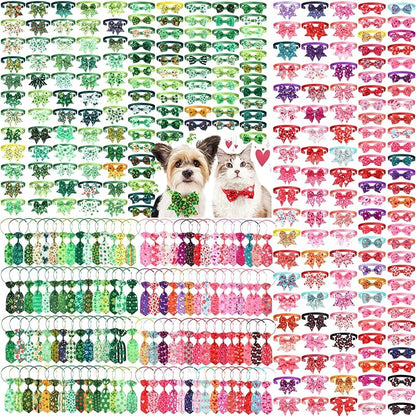 Talltalk 360 Pcs Halloween Dog Bow Ties Collars Set Adjustable Thanksgiving Christmas Fall Xmas Dogs Neckties Grooming Accessories for Small Medium Large Pet Cat Decoration(Valentine)