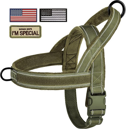 Forestpaw No Pull Dog Harness - Soft Flannel Padded Tactical Dog Vest Harness with Quick Release Buckle, Adjustable Reflective Pet Harness for Large Dogs Walking Training,Green XL