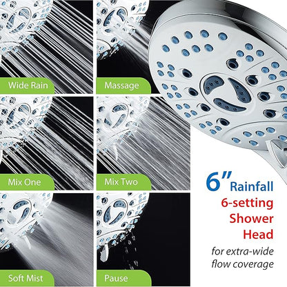 Hotel Spa AquaCare As-Seen-On-TV High Pressure Handheld/Rain 50-mode 3-way Shower Head Combo with Adjustable Arm - Anti-clog Nozzles, Tub & Pet Power Wash, 6 ft. Hose, All Chrome Finish