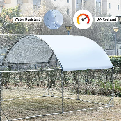 4ever2buy Large Metal Chicken Coop with Run Walk-in Poultry Cage Chicken Runs House Pen Cage Dome Roofed Chicken Coops with Anti-Ultraviolet Cover for Outdoor Yard Farm Use 9.5'W x 6.45'L x 6.3'H