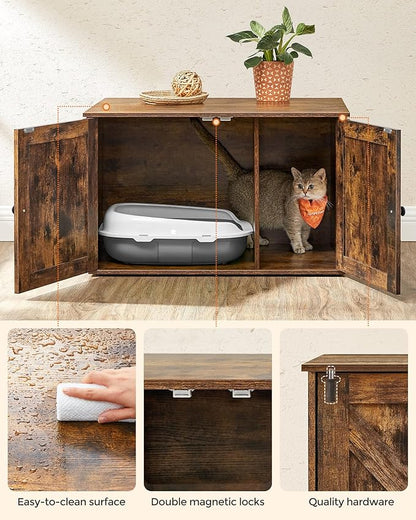 Feandrea Cat Litter Box Enclosure, Litter Box Furniture Hidden with Removable Divider, Indoor Cat House, End Table, 31.5 x 20.9 x 19.7 Inches, Rustic Brown UPCL002X01