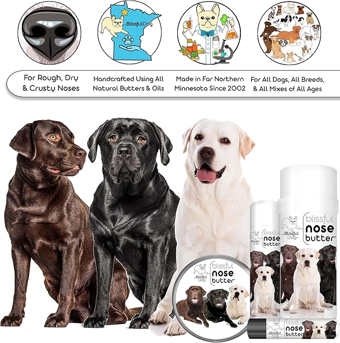 The Blissful Dog Labrador Retriever Nose Butter, Versatile Dog Nose Balm for Dry Nose, Handcrafted Nose Moisturizer, Easy-to-Apply Dog Essentials, Unscented, 2 oz.
