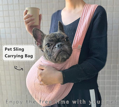 NATUYA Small Dog Carrier Sling Dog Sling Carrier for Small Dogs Puppies Cats, Big Pouch Safety Leash Pet Sling Carrier for Walking Outdoor Travel (Pink, Canvas)