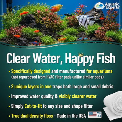 Aquatic Experts Aquarium Filter Floss for Fish Tank Filters - FilterFirst Aquarium Filter Pad - Media Roll for Crystal Clear Water, 3/4" - 1" Thick (18 Inch Wide, 72 Inch Long)