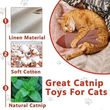Interesting Catnip Toys Fish, 1 Pack Large Cat Toys, Soft Indoor Cat Kicker Toys, Durable and Highly Interactive Catnip Toys（Red Fish）