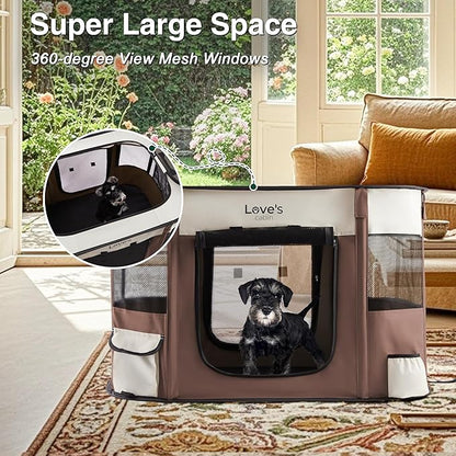 Love's cabin Pet Puppy Dog Playpen, Large Dog Tent Crates Cage Indoor/Outdoor, Portable Exercise Playpen for Cat, Foldable Pop Up Dog Kennel Playpen with Carring Case (L, Brown)