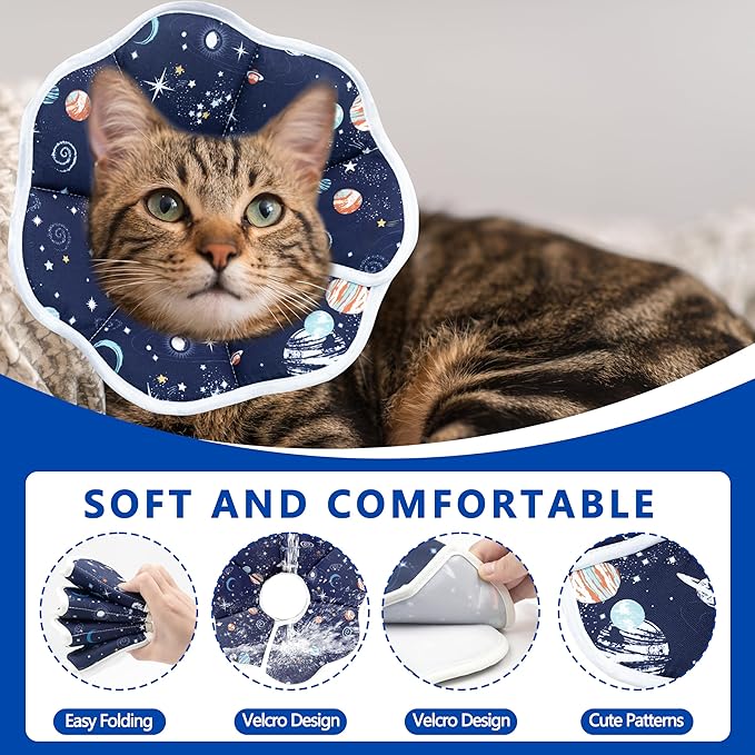 Soft Adjustable Cat Cone Collar, Comfortable Recovery Collar for Cats After Surgery (Dark Blue, Small)