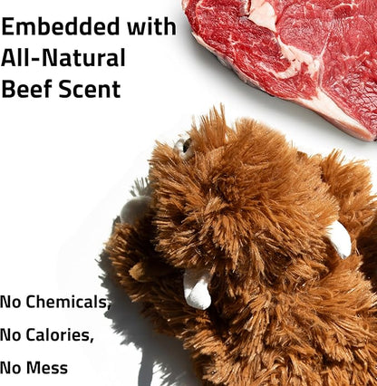 Playology Dog Toys | Plush Toy Highland Cow Stuffed Animal for Dogs | Jumbo Beef Scented Toy - Easy to Clean and Made from Non Toxic Materials