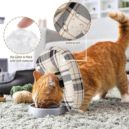 Cat Cone Collar Soft, Adjustable Plaid Elizabethan Cat Recovery Collar After Surgery to Prevent Licking & Scratching Wound, Fits Small Medium Large Cats, Puppy, Small Dogs
